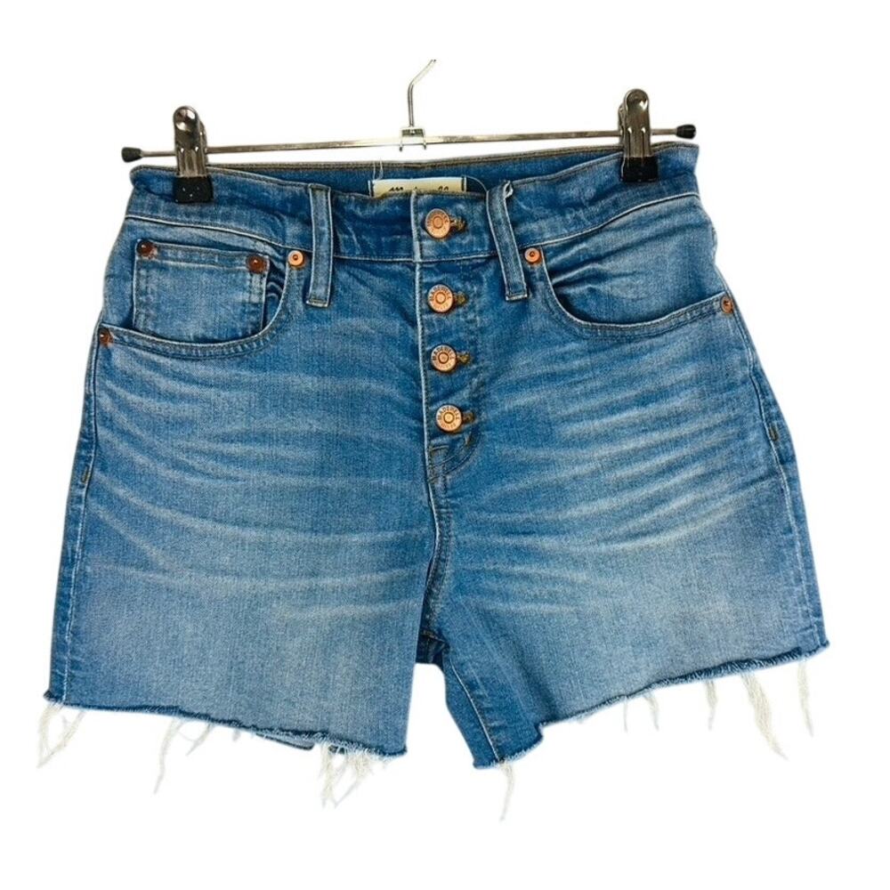 Madewell Womans Sz 25 Shorts High Rise Denim Shorts Raw Hem Stretch‎